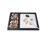 Japanese Tabletop Zen Garden Black Meditating Statue Office Desk Accent with 1Set