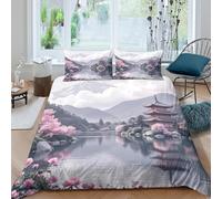 Japanese temple Ensemble De Literie résistante 3 Pièces 3D Imprimée Facile d'entretien Zen garden style Parure de Lit avec Taie d'oreiller Ultra Douce for Chambre Enfants Super king（260x220cm）