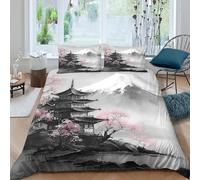 Japanese temple Housse de Couette 3 Pièces 3D Imprimée Microfibre Hypoallergique Traditional architecture Ensemble De Literie avec 2 x Taies d'oreiller Respirante for Hommes Single（140x200cm）
