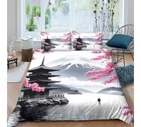 Japanese temple Parure de Lit Microfibre Hypoallergique 3 Pièces 3D Imprimée Léger Traditional architecture Housse de Couette avec 2 x Taies d'oreiller Super Douce for les Enfants Single（140x200cm）