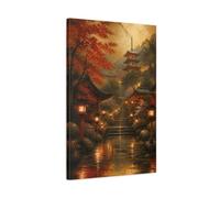 Japanese Temple Steps Canvas Print - Living Room, Above Couch, Gold & Red 20×30 inch (50×75 cm) - Vertical / 1.25 inch (3 cm)