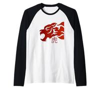 Japanese Tiger Red Flame Design for Men Year of The Tiger Manche Raglan