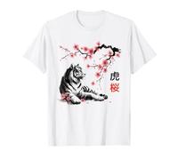Japanese Tiger Sakura Cherry Blossoms Tree Sumi-e T-Shirt