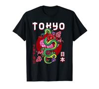 Japanese Tokyo Snake Print 80s Rising Red Sun Sakura Cherry T-Shirt