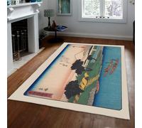 Japanese Ukiyo E Tapis 180x240 pour Salon Jardin Jardinier carpette Lavable avec Support antidérapant Résistant aux Taches Vintage Edo Shoreline Descente de lit Doux Chambre Bureau