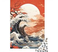 Japanese Wave Art with Mountain Backdrop Plaque Murale en Métal Rétro 70x50cm/1000pcs pour L’Atelier, Déco D’Hiver pour Les Collectionneurs De Plaques Métal