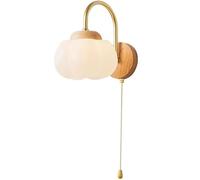 Japanese Wood Wall Sconce With Pull Cswitch Nordic Minimalist Corridor Aisle Wall Light Fixture Modern Home Bedside Reading Wall Lamp For Bedroom(Straight Neck Shape)/Gooseneck S