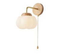 Japanese Wood Wall Sconce With Pull Cswitch Nordic Minimalist Corridor Aisle Wall Light Fixture Modern Home Bedside Reading Wall Lamp For Bedroom(Straight Neck Shape)/Straight Neck S