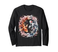 Japanese Yin Yang Koi Fish Sakura Watercolor Manche Longue