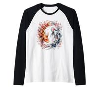 Japanese Yin Yang Koi Fish Sakura Watercolor Manche Raglan