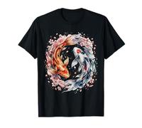 Japanese Yin Yang Koi Fish Sakura Watercolor T-Shirt