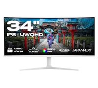 JAPANNEXT Ecran PC Incurvé Blanc 34" IPS UWQHD (3440x1440) | HDR & KVM | Recharge Via USB-C(65W) Hauteur réglable Haut-parleurs intégrés | G-Sync/FreeSync | JN-IPS34Q-HC6-W