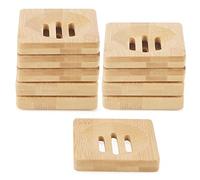 JAPCHET Lot de 10 porte-savon ronds en bambou naturel pour cuisine, salle de bain, contour extérieur carré, 80 x 80 mm