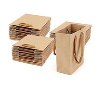 JAPCHET Lot de 30 petits sacs cadeaux en papier kraft marron avec poignée pour anniversaire, mariage, fête - 12 x 6 x 17 cm