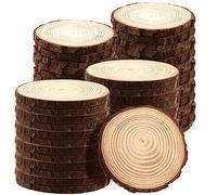 JAPCHET Lot de 50 tranches de bois naturel de 12,7 à 14 cm avec écorce, disques en bois brut pour décoration d'intérieur et décorations de Noël