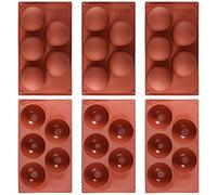 JAPCHET Lot de 6 moules en silicone extra larges à 5 cavités demi-sphères de 8 cm en forme de dôme pour faire du chocolat, de la gelée, de la mousse, du pudding, marron