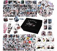 Japior Stray Kids Skz Kpop Merch Box cadeau avec 1 classeur à cartes, 165 cartes postales, 200 autocollants, 2 porte-clés, 2 cordons et 2 rouleaux de ruban adhésif pour fans et femmes, multicolore,