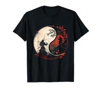 Japon Anime Masque Kitsune Samouraï Ying Yang Rétro Esthétique T-Shirt
