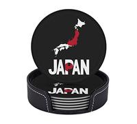 Japon Carte Drapeau et Texte sous-Verres pour Boissons avec Support 6 pièces Tasses Rondes napperons Maison Voiture Bureau décor Dessous de Table