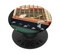 Japon Cat Mount Fuji Ukiyo-e Style Fenêtre Scène PopSockets PopGrip Adhésif