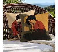 Japon Coussin Exterieur Impermeable Femme Housse Coussin 55x55 Lot de 2 Double Face Imprimé Lin Taie Oreiller de Canap pour Salon Chambre Jardin Terrasse Quatre Balcon Saisons Decor Cadeaux 1B-66