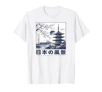 Japon Culture Icône Rétro Grande Pagode Paysage Thème T-Shirt