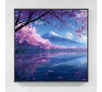 Japon Diamond Painting Adulte, 5D Diamond Painting Mont Fuji Peinture Diamant Adulte Enfant Bricolage Cristal Strass Point de Croix Broderie Diamant Kit Complet Pour Décoration Murale 45x45cm ed1-24c