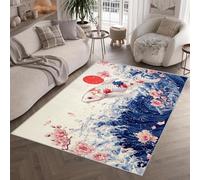 Japon Fleurs De Cerisier Poissons Koi Tapis 50 x 80 cm Lotus Vagues De L'océan L'Orient Antidérapant Lavable Tapis de Sol Doux Facile d’Entretien Petit Rug de Chevet pour Chambre Entrée Q-385