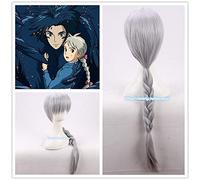 Japon Howl'S Moving Castle Sufi Argent Cosplay Perruque Sophie Hatter Longues Tresses Argent Gris Longues Droites Synthétiques Perruques + Bonnet De Perruque