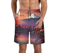 Japon Mont Fuji Paysage Imprimé Hommes Casual Short Taille Élastique Cordon De Serrage Été Plage Séchage Rapide Maillot de Bain, white-417, M