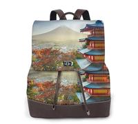 Japon Mount Fuji Paysage Imprimé Femmes Sac à Dos Imperméable Antivol Léger PU Mode Cuir Nylon Sac à Bandoulière Sac à Dos de Voyage, Noir , Taille unique