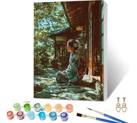 Japon Peinture Numero Adulte avec Cadre, Geisha Peinture Numero Enfant, DIY Loisirs Créatifs Adultes Kits avec Pinceaux et Pigment Acryliques, Paint by Numbers Kits, Decoration Murale, 90x110cm 1-4186