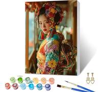 Japon Peinture Numero Adulte avec Cadre, Geisha Peinture Numero Enfant, DIY Loisirs Créatifs Adultes Kits avec Pinceaux et Pigment Acryliques, Paint by Numbers Kits, Decoration Murale, 50x70cm M-2831