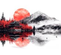 Japon Puzzle 5000 Pieces Adultes Peinture à l'encre Puzzles Classiques Panorama Bois Difficile Impossible Geant Jigsaw Jeu éducatif Défi Jouet pour Enfants dès 14 Ans Beautiful Gifts Homme Femme P-969