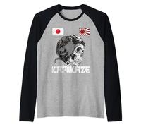 Japon Rising Japonais Drapeau Soleil Pilote Crâne Samouraï Kamikaze Manche Raglan