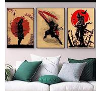 Japon Samouraï Affiche Japonais Bushido Toile Tableau Art Peintures Decoration Murale pour Salon Chambre Tableau Decoration, sans Cadre (3X40X60CM)
