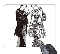 Japon Traditionnel Culture Noir Kimono Femme Samurai Sword Ligne Dessin Sketch Art de Style Japonais Illustration Rectangle en Caoutchouc antidérapant Tapis de Souris de Jeu Tapis de Souris