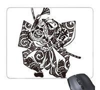 Japon Traditionnel Culture Noir Kimono Samurai Sword Ventilateur Ligne Dessin Sketch Art Illustration de Style Japonais Rectangle en Caoutchouc antidérapant Tapis de Souris de Jeu Tapis de Souris