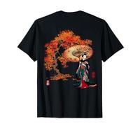 Japon Ukiyo-e Kyoto Saga Automne Feuilles Parapluie Japonais Beau Kimono T-Shirt