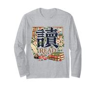 Japonais Kanji Book Lover Esthétique | Bibliothèque de Lecture Manche Longue