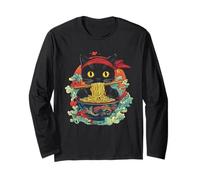 Japonais Kawaii Ramen Chat Mangeant Nouilles Chaton Chat Maman et Papa Manche Longue