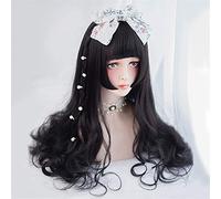 Japonais Lolita Long Long Curly Wavy Dentelle Perruques pleines avec une frange d'air Couleur Solide Résistant à la chaleur Fibre de synthèse résistant à la chaleur pour Cosplay 22inches / 55cm (Coule