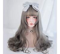 Japonais Lolita Long Long Curly Wavy Dentelle Perruques pleines avec une frange d'air Couleur Solide Résistant à la chaleur Fibre de synthèse résistant à la chaleur pour Cosplay 22inches / 55cm (Coule