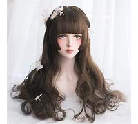 Japonais Lolita Long Long Curly Wavy Dentelle Perruques pleines avec une frange d'air Couleur Solide Résistant à la chaleur Fibre de synthèse résistant à la chaleur pour Cosplay 22inches / 55cm (Coule