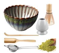 Japonais Matcha Kit, 6 Pièces Ensemble à Thé Matcha, Set De Fouet à Matcha, Kit De Cérémonie De Matcha Avec Fouet Bambou, Cuillère à Thé, Bol Artisanal En Céramique Et Support à Fouet (White Green)