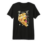 Japonais Pizza Face Kawaii Art Mignon Amusant T-Shirt Haut de Gamme