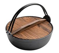 Japonais Shabu Hot Pot Fonte D'acier Sukiyaki Tetsu Nabe Pot Avec Couvercle En Bois Et Double Poignée Pour La Maison Camping Pique-nique,20cm
