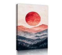 Japonais Soleil Paysage Toile Art Mural Montagne Brumeux Scène Impressions sur Toile Moderne Minimal Maison Décoration Murale pour Salon Chambre Bureau 70x100cm Cadre intérieur