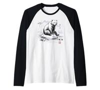 Japonais Sumi-e Ours Encre Lavé Art Zen Peacefulness Nature Manche Raglan