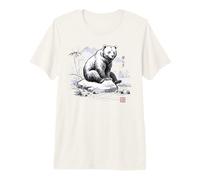 Japonais Sumi-e Ours Encre Lavé Art Zen Peacefulness Nature T-Shirt Haut de Gamme